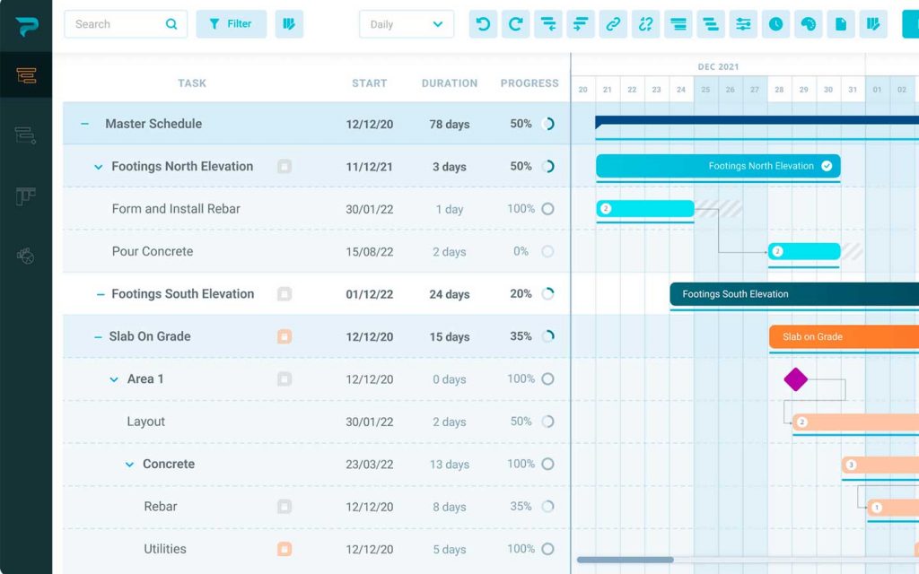 Captura de pantalla de la herramienta Pro-Planner para seguimiento a procesos en obras